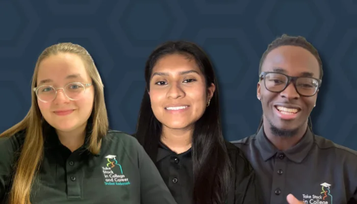Take Stock in College and Career Student Ambassadors Christina Beaver, Melissa Baxcajay, and McKenzie Simon